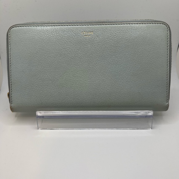 Celine Handbags - GUC Celine Leather Baby Blue Long Zip Wallet